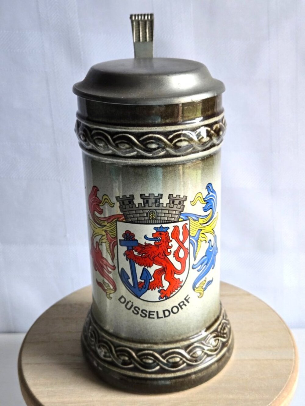 Vintage Gerz Ceramic German Beer Stein Pewter Zinn Lid Dusseldorf 2 lb 3 oz